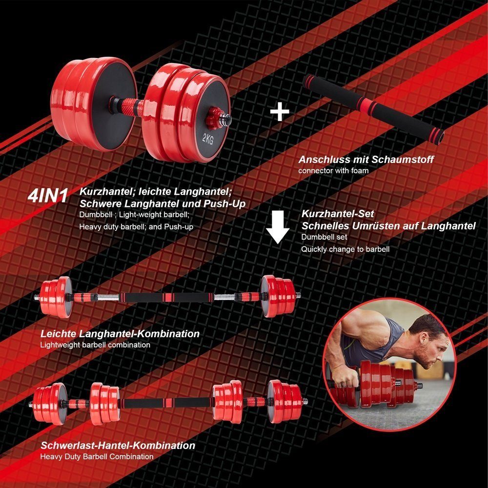 Melko Kurzhantel Hantel 4in1 Set Kurzhantel Langhantel verstellbar Gewichte 20, 30 & 40 KG für Krafttraining Hanteltraining Dumbbell Training Bodybuilding Fitness Sport, (Set, Premium-Trainingsset), Geräuscharm und Bodenschonend