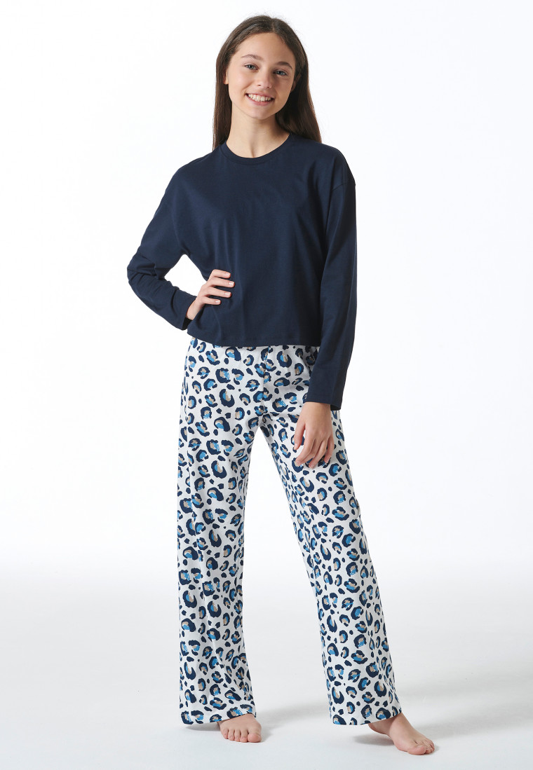 Schlafanzug lang Leoparden-Muster blau - Nightwear