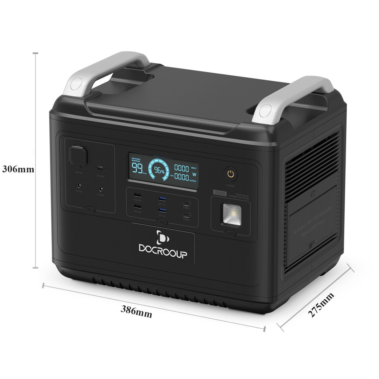 Fangqi Stromerzeuger 2000W Tragbare Powerstation,Solar Generator mit 1997Wh LiFePO4Batterie, (3000+ Zyklen), Mobiler Stromspeicher für den Notfall im Freien,Camping