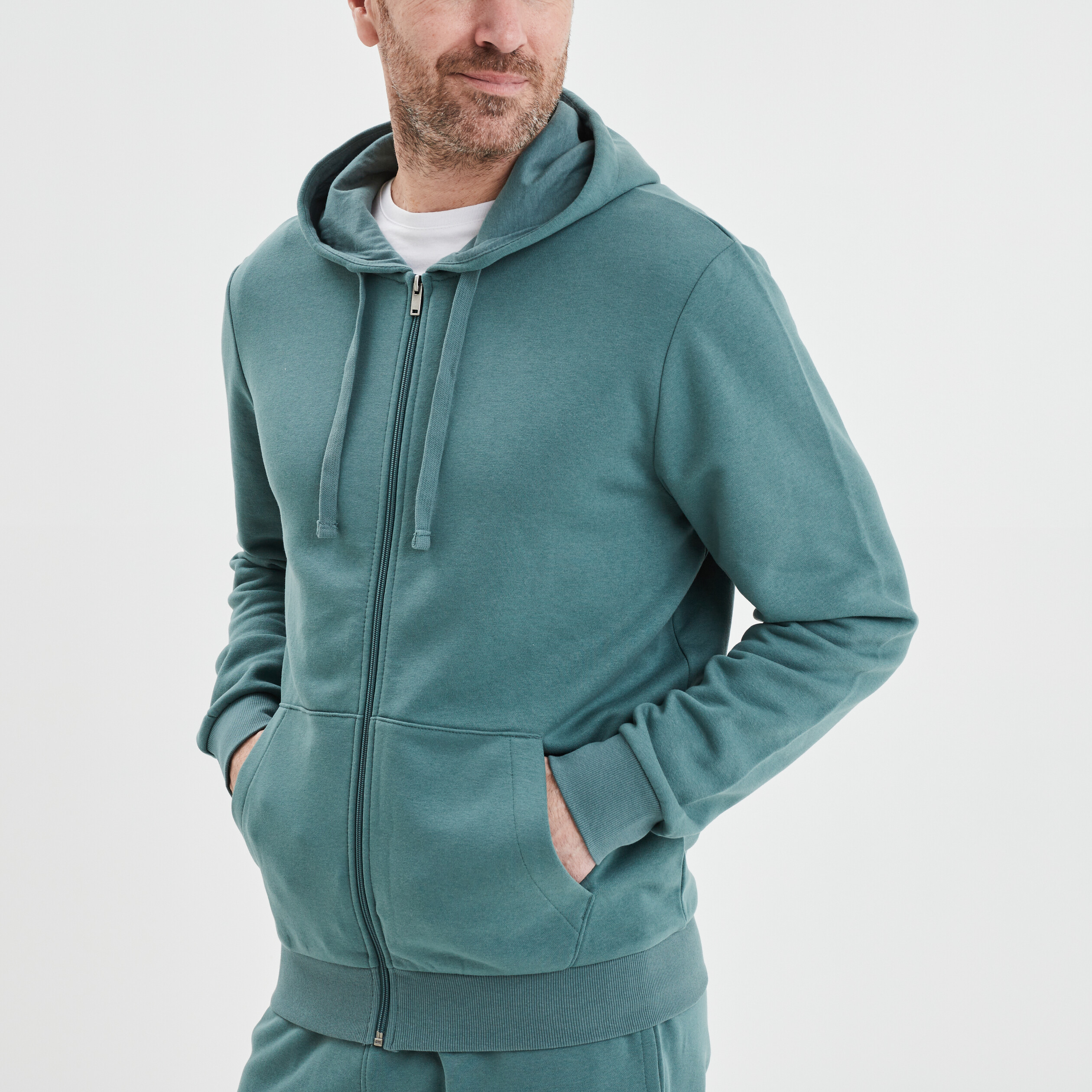 Sweat zippé molleton à capuche vert foncé homme | La Halle
