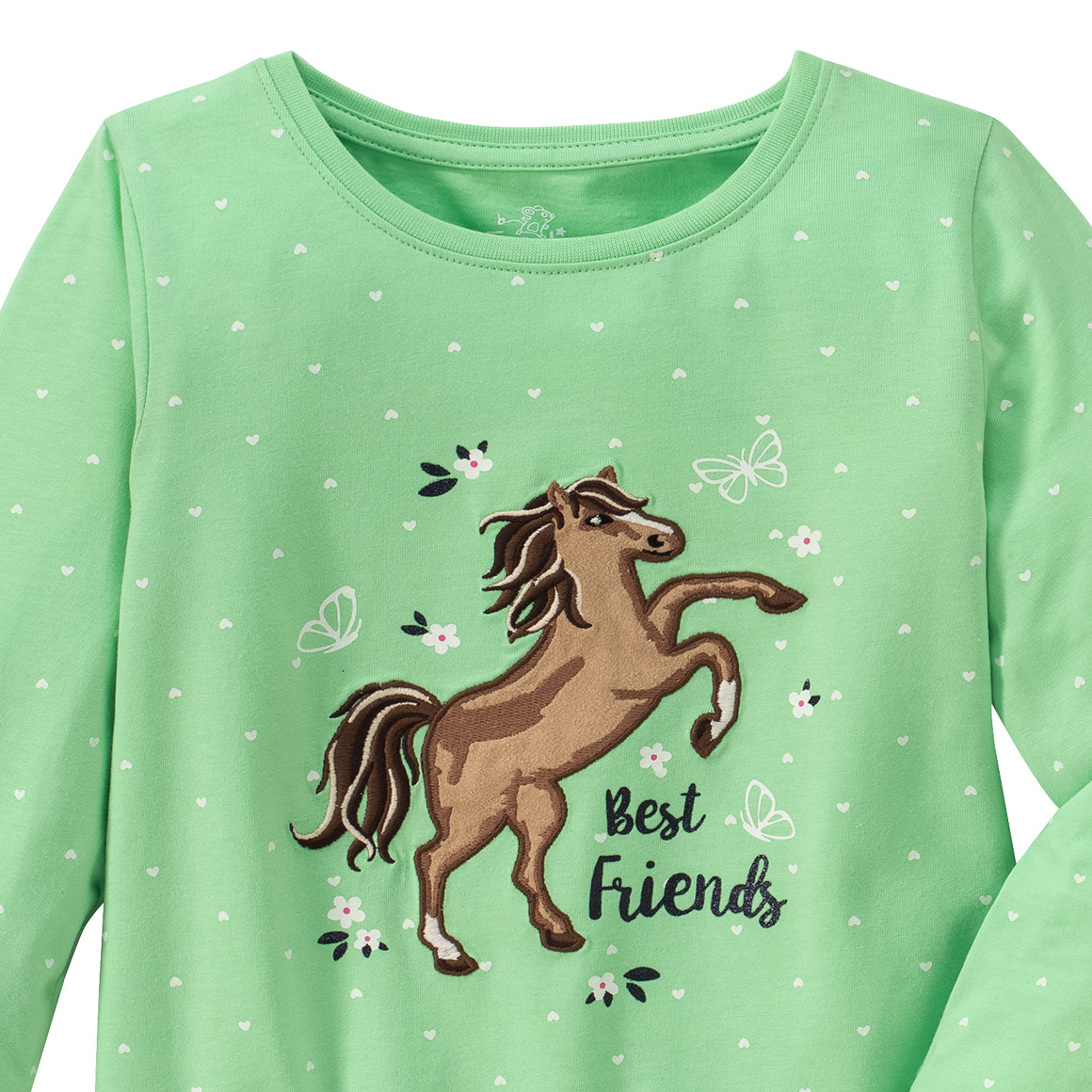 Mädchen Langarmshirt mit Pferde-Applikation