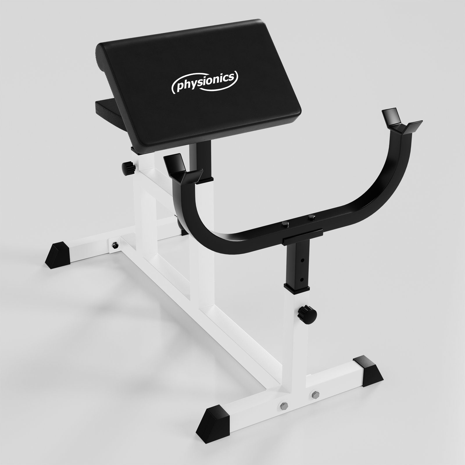Physionics Hantelbank Curlbank - Sitz 5-Fach, Armlehne 4-Fach, Langhantelablage 6-Fach höhenverstellbar, bis 200 kg belastbar- Curl Hantelbank, Curlpult, Bizepsbank, Scottbank, Curl-Maschine