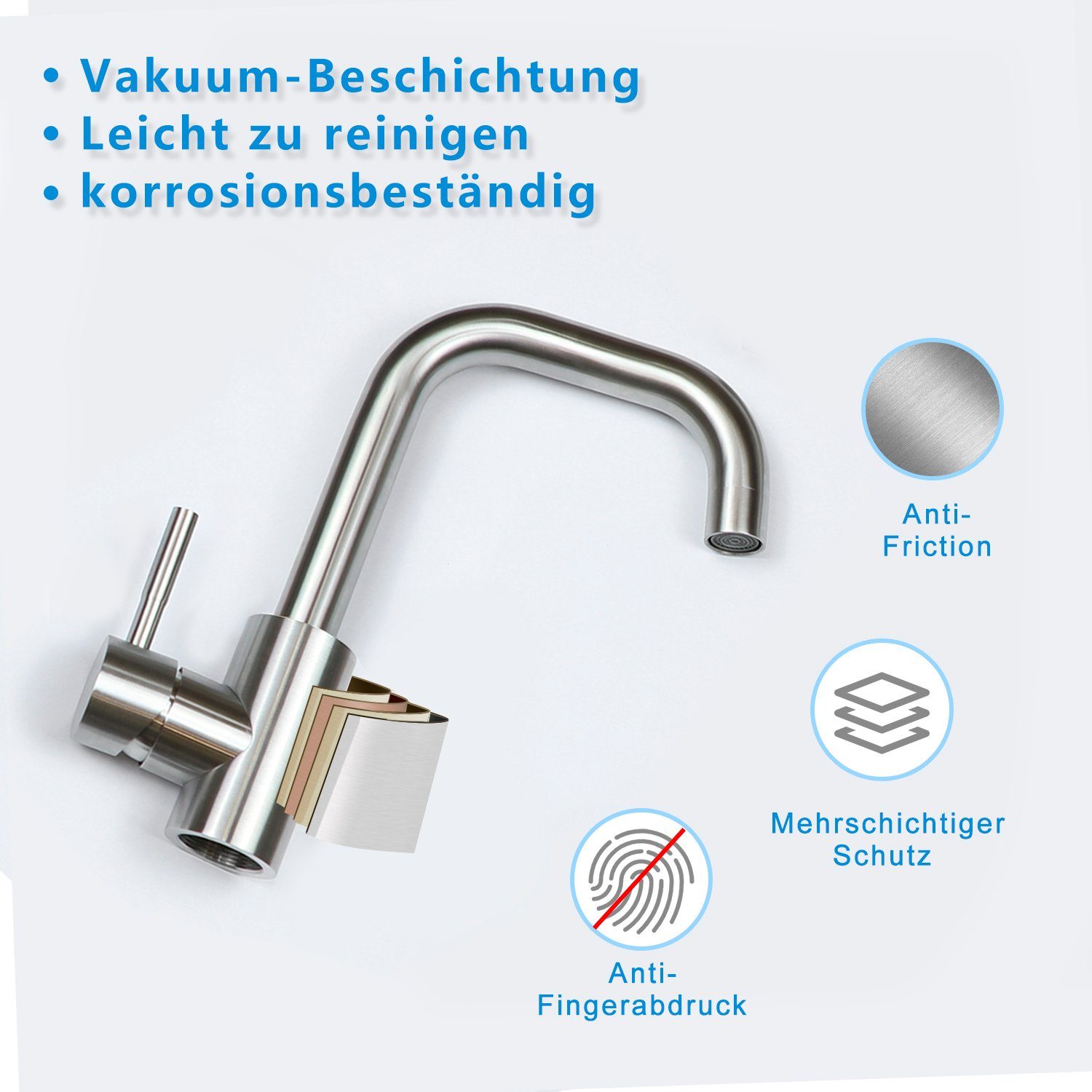 ZMH Waschtischarmatur Wasserhahn Bad Ausziehbar brause Mischbatterie Nickel