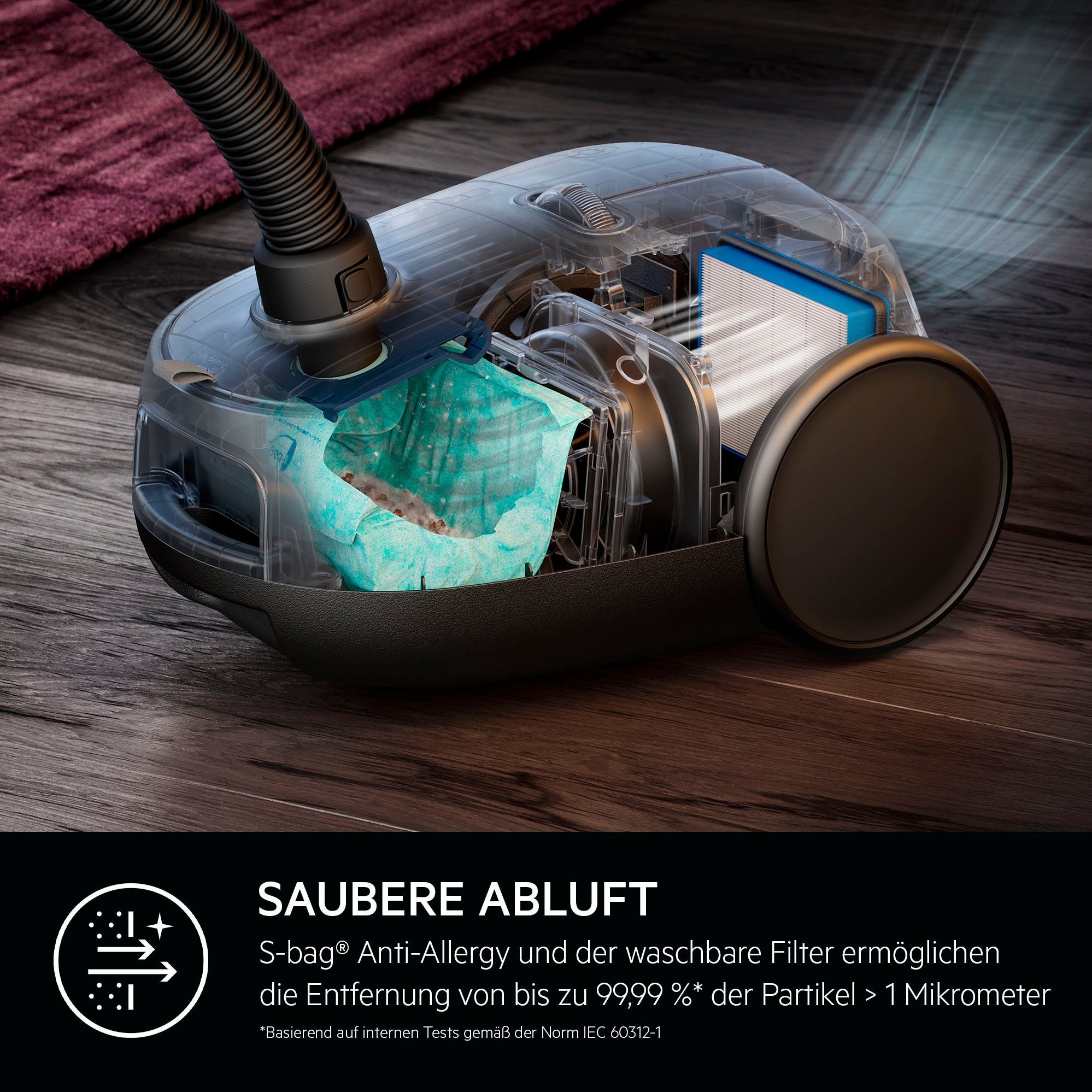 AEG Bodenstaubsauger HYGIENIC 6000 (AB61H6SW), 850 W, mit Beutel, hohe Saugleistung, inkl. Zusatzdüsen, 50 % Recyclingkunststoff