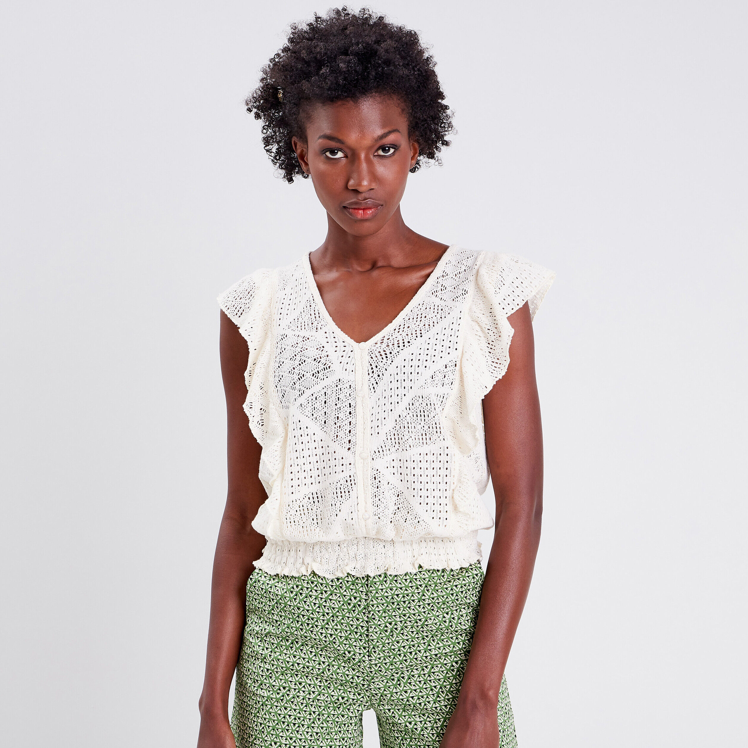 Blouse manches courtes ecru femme | Cache Cache