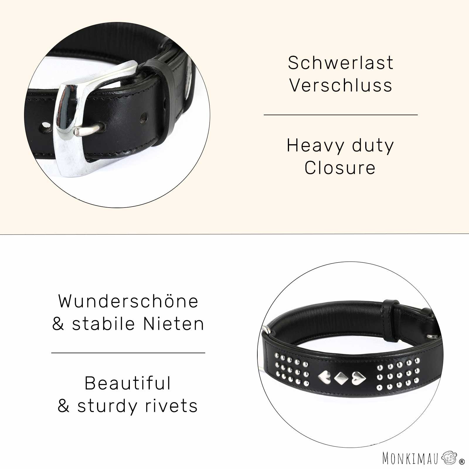 Monkimau Hunde-Halsband Hundehalsband aus Leder mit Nieten, Leder