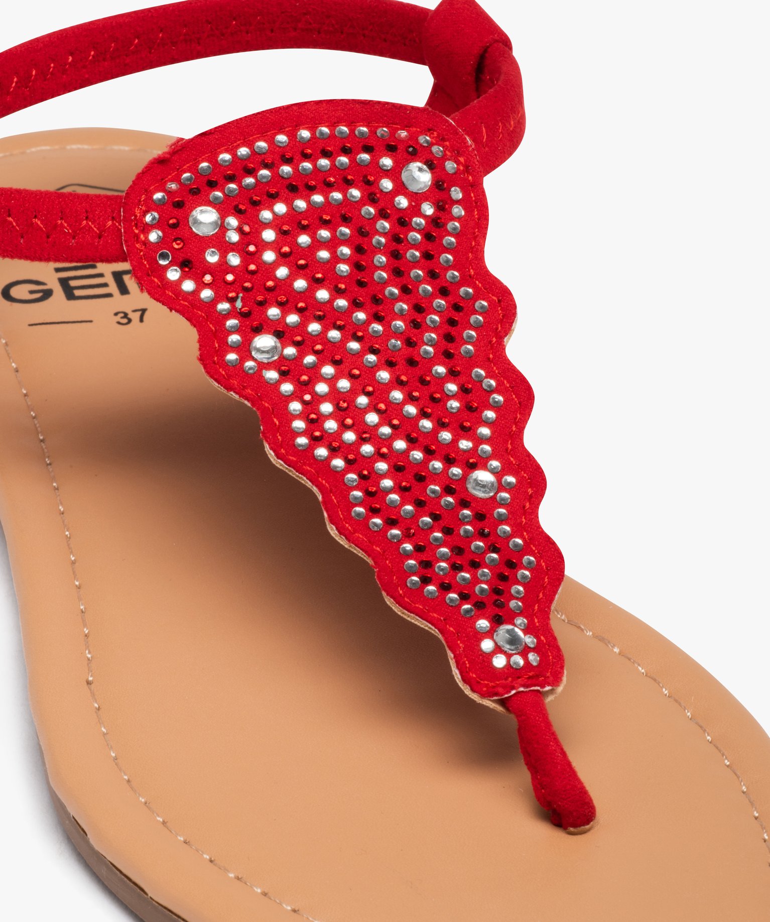 Sandales femme à entre-doigts ornées de strass rouge | GEMO