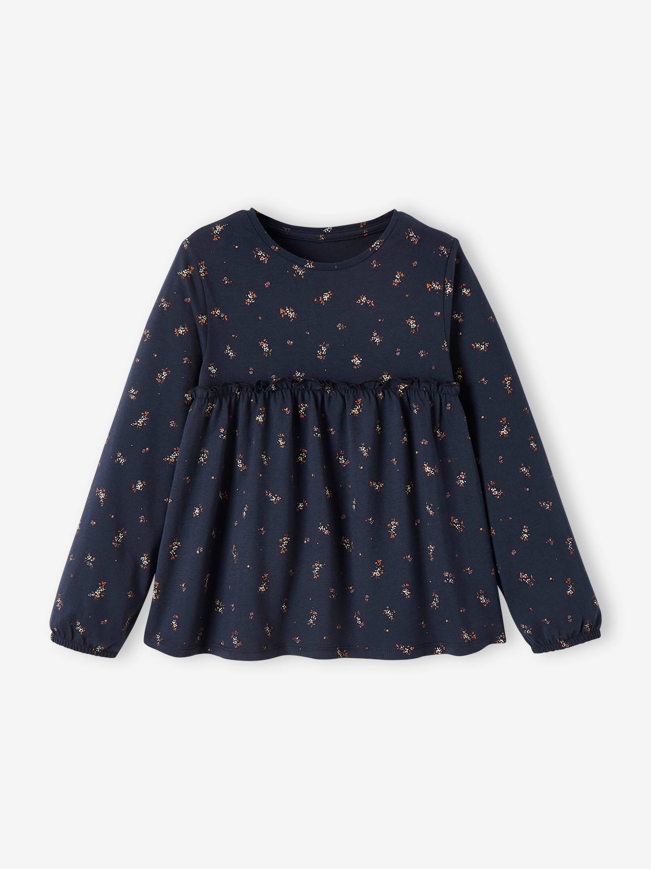 T-shirt forme blouse imprimé fille marron foncé