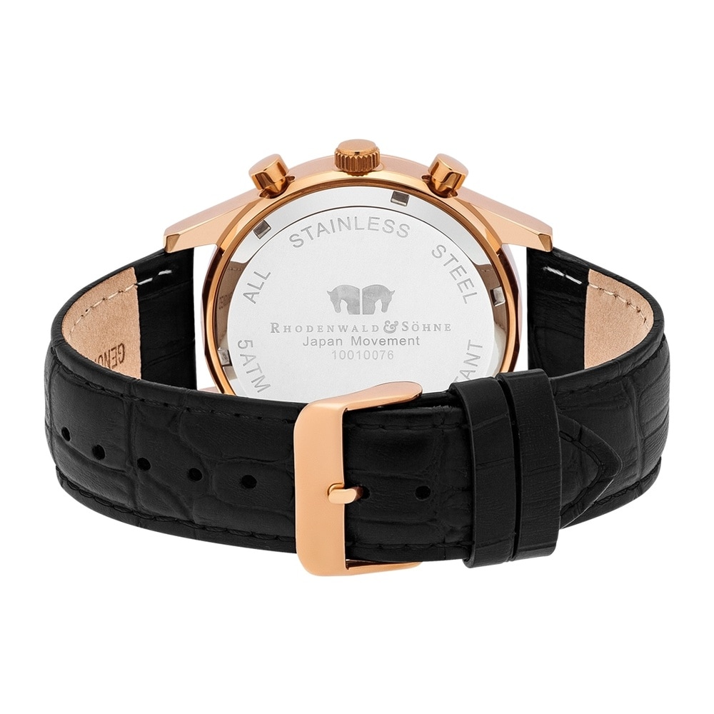 Rhodenwald & Söhne Chronographe Goodwill en Cuir véritable en Noir Montre