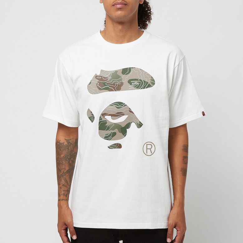 A Bathing Ape Layered Line Camo Ape Face Tee M white beige
