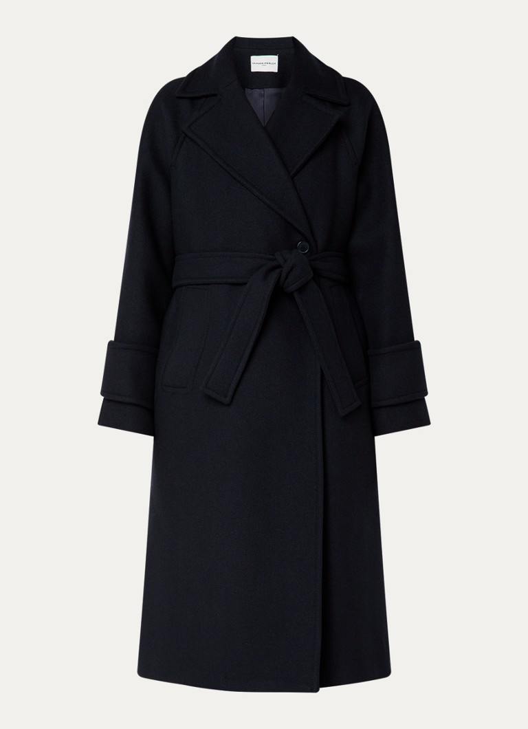 Claudie Pierlot Wool blend coat with tie belt and side pockets