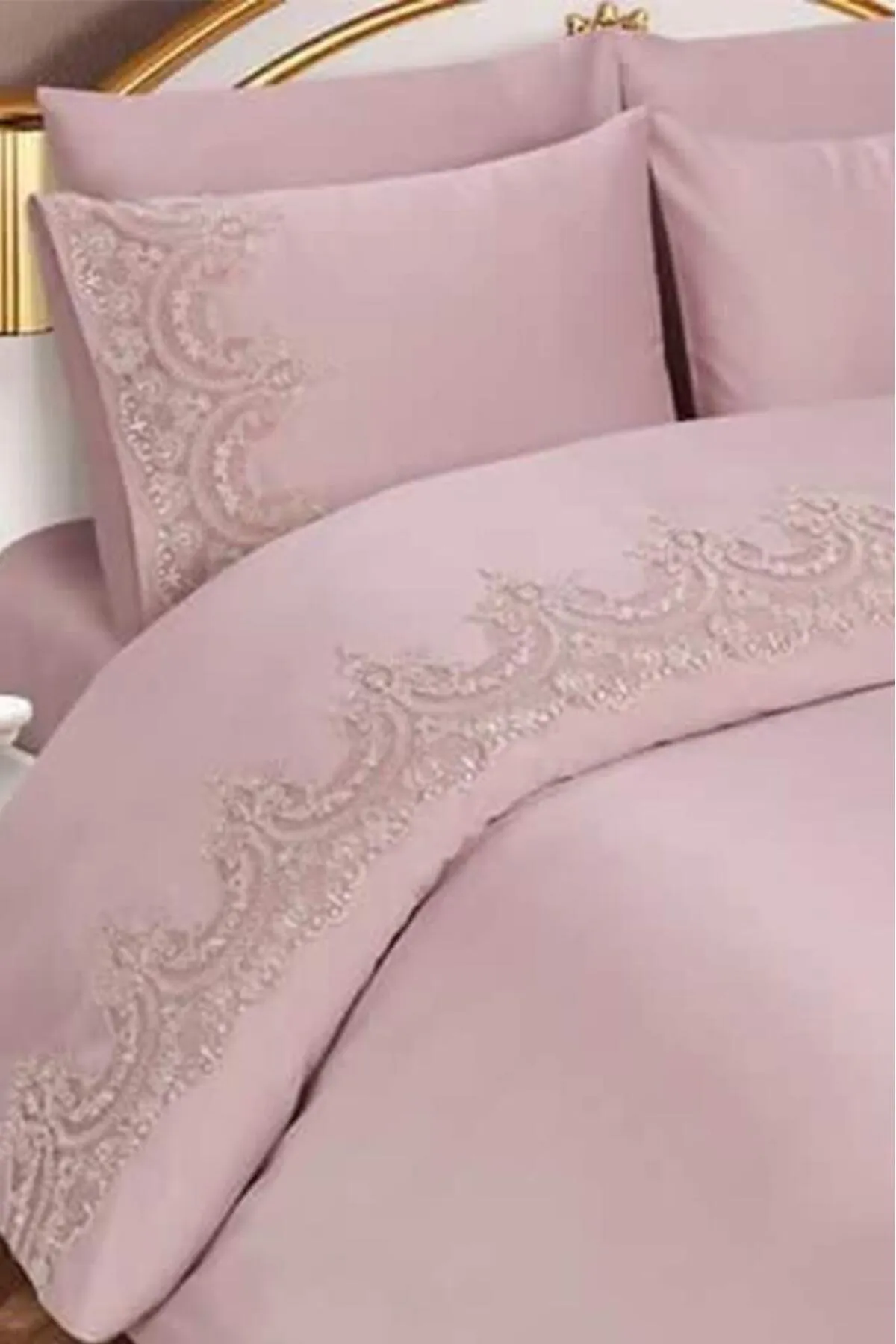 Çeyiz Diyarı  French Lace Sultans Einzelbettbezug-Set, 4-teilig, Puder
