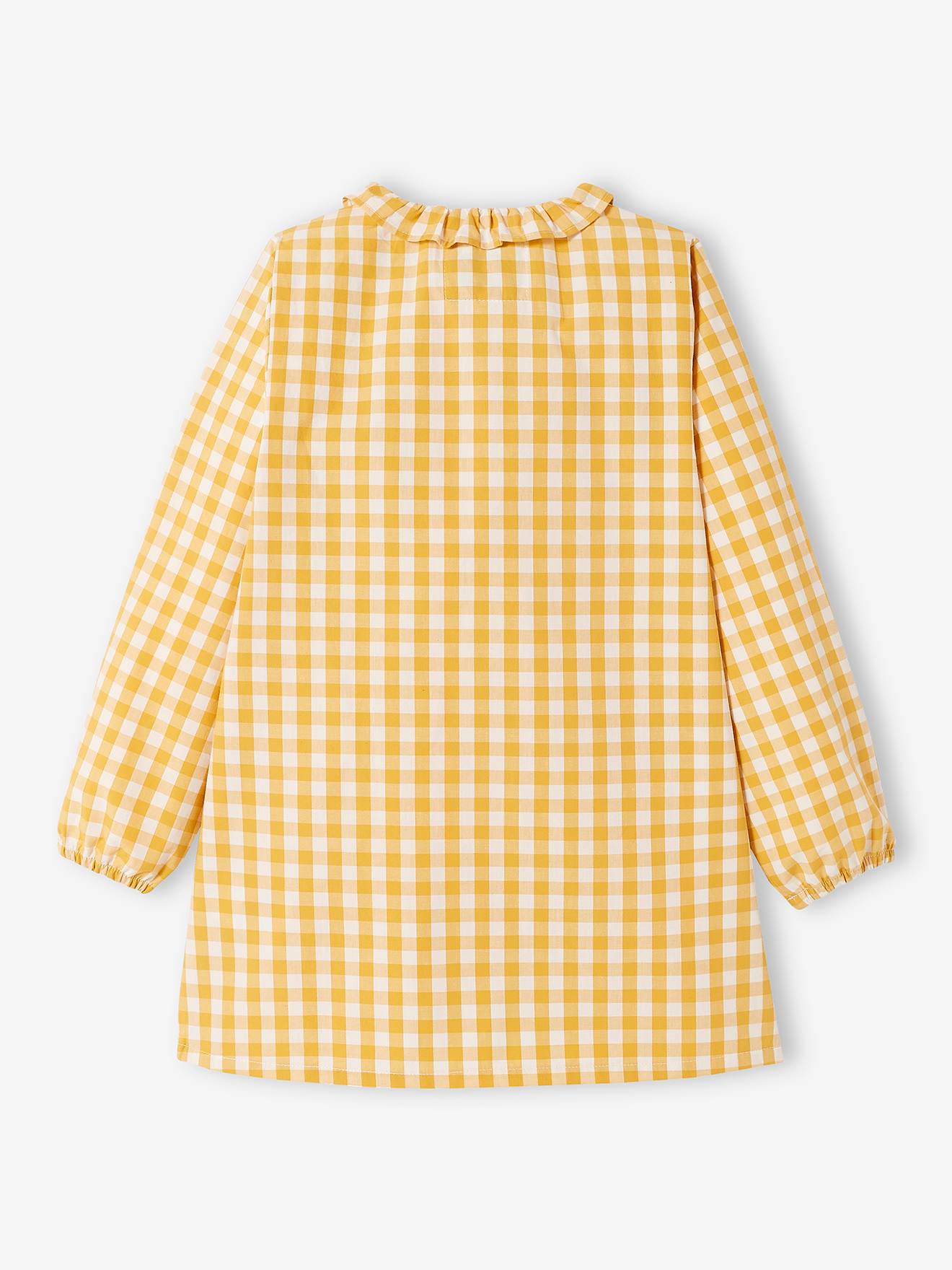 Tablier à carreaux vichy personnalisable fille carreaux jaune d'or