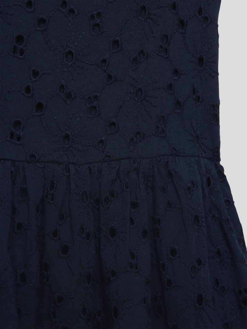 Kleid mit Lochstickerei in marineblau