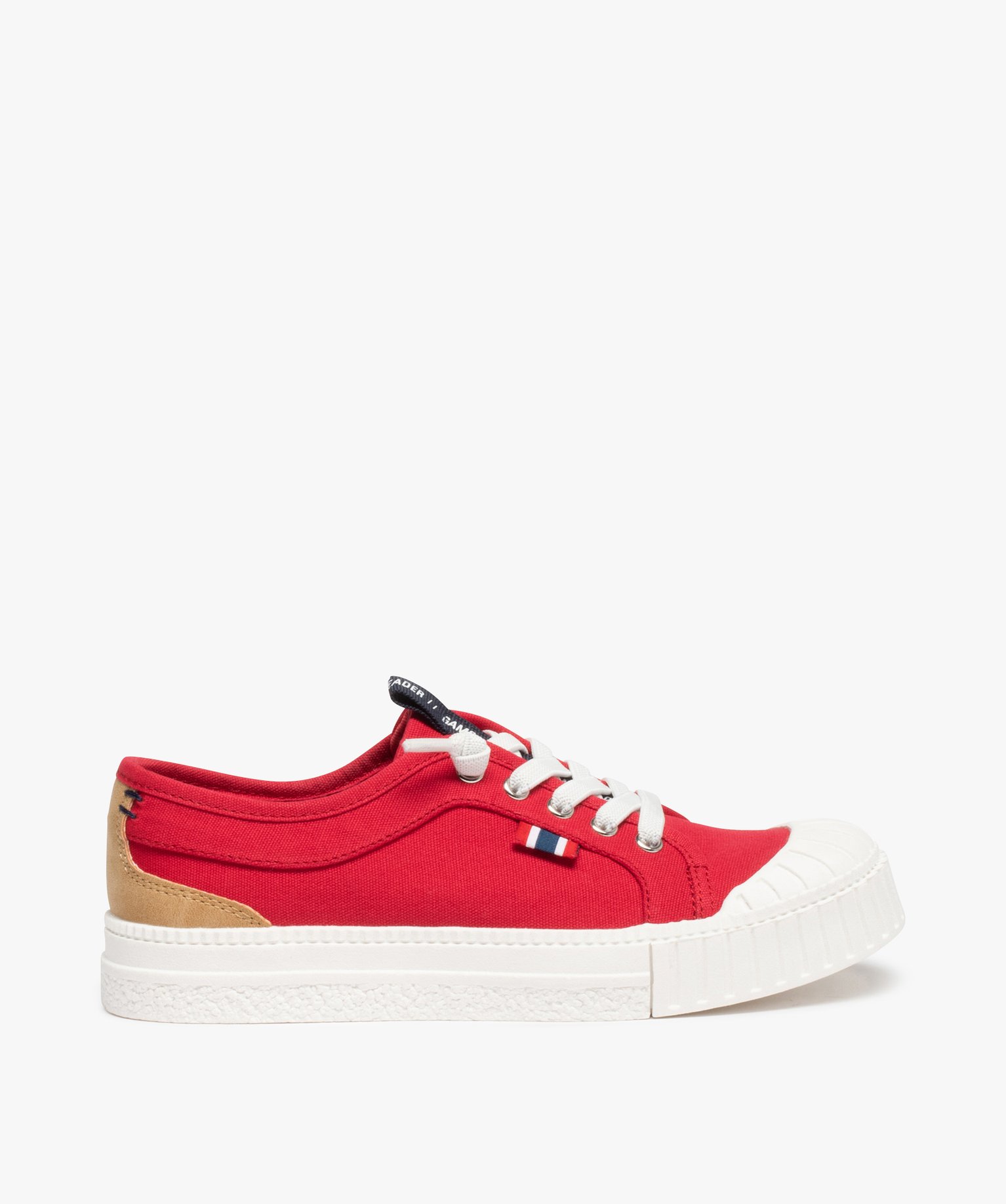 Baskets Garçon en toile unie à lacets élastiques rouge | GEMO