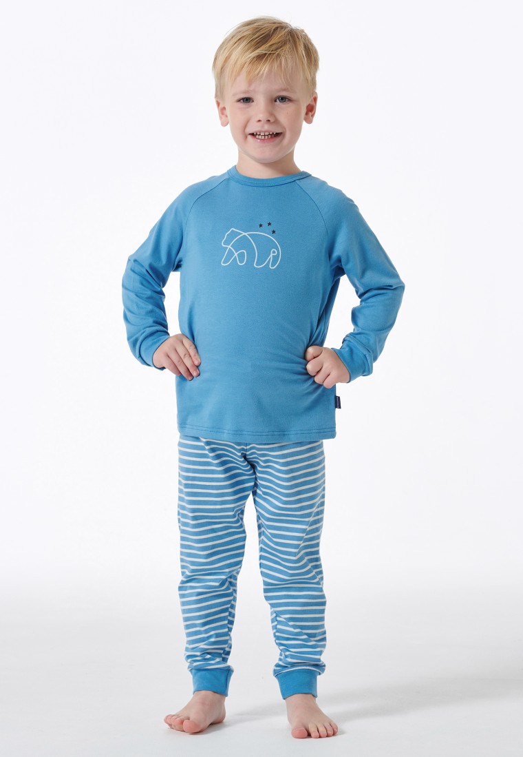 Schlafanzug lang Organic Cotton Bündchen Bär Ringel hellblau - Natural Love