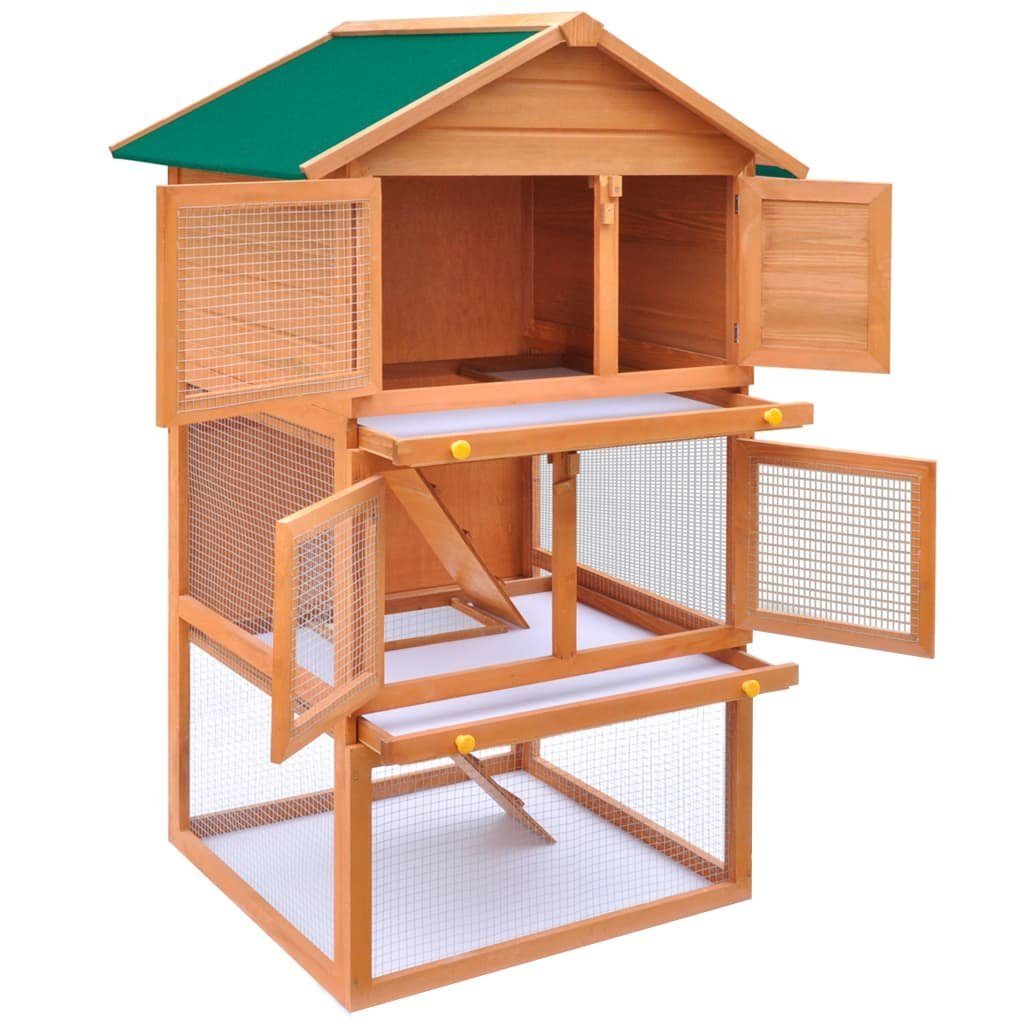 vidaXL Kleintierkäfig Kaninchenstall Kleintierhaus Hasenstall 3 Ebenen Holz