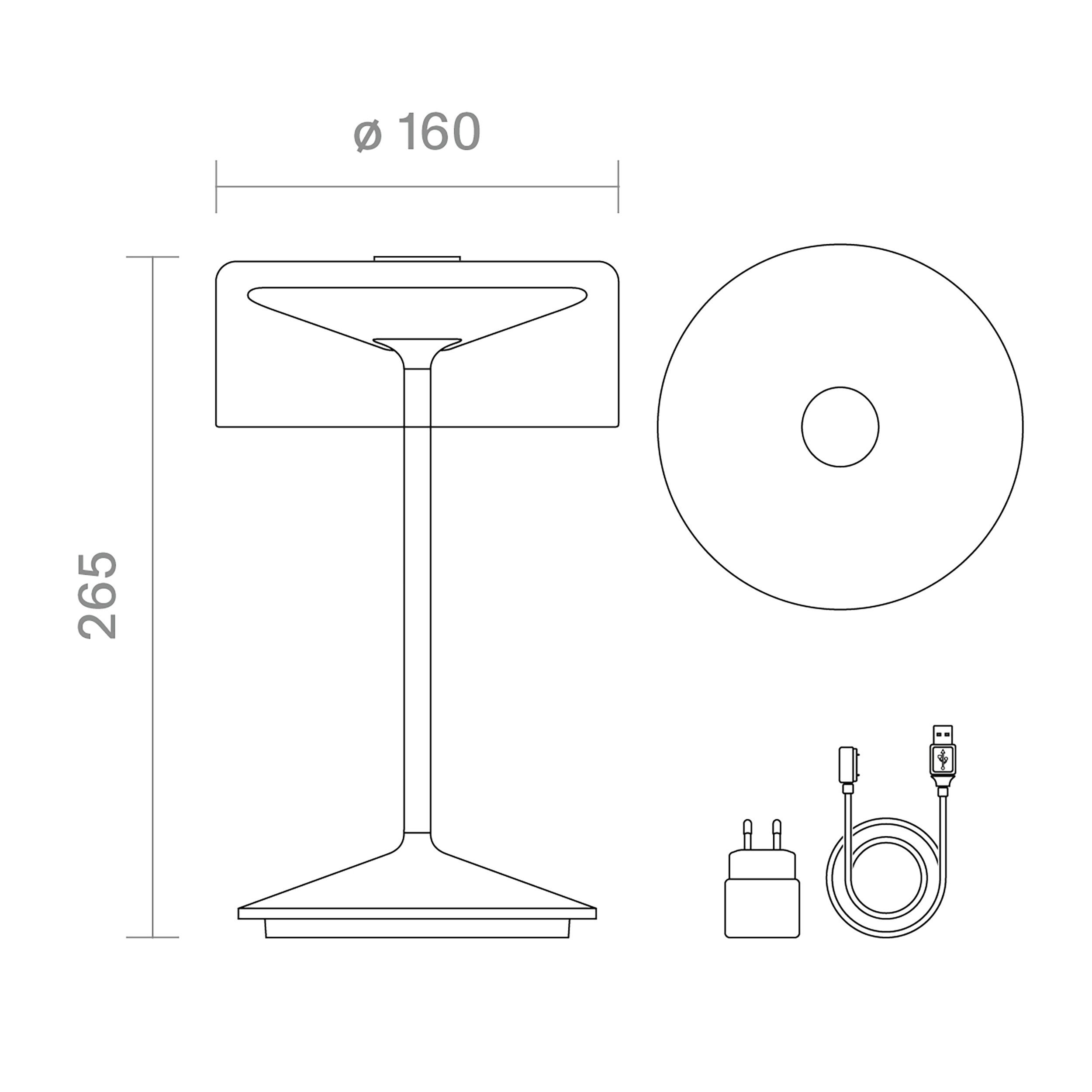 SIGOR LED Tischleuchte Akku-Glasleuchte NUMOTION graphitgrau, Dimmbar, 1 LED Platine, 2.700 K / 2.200 K
