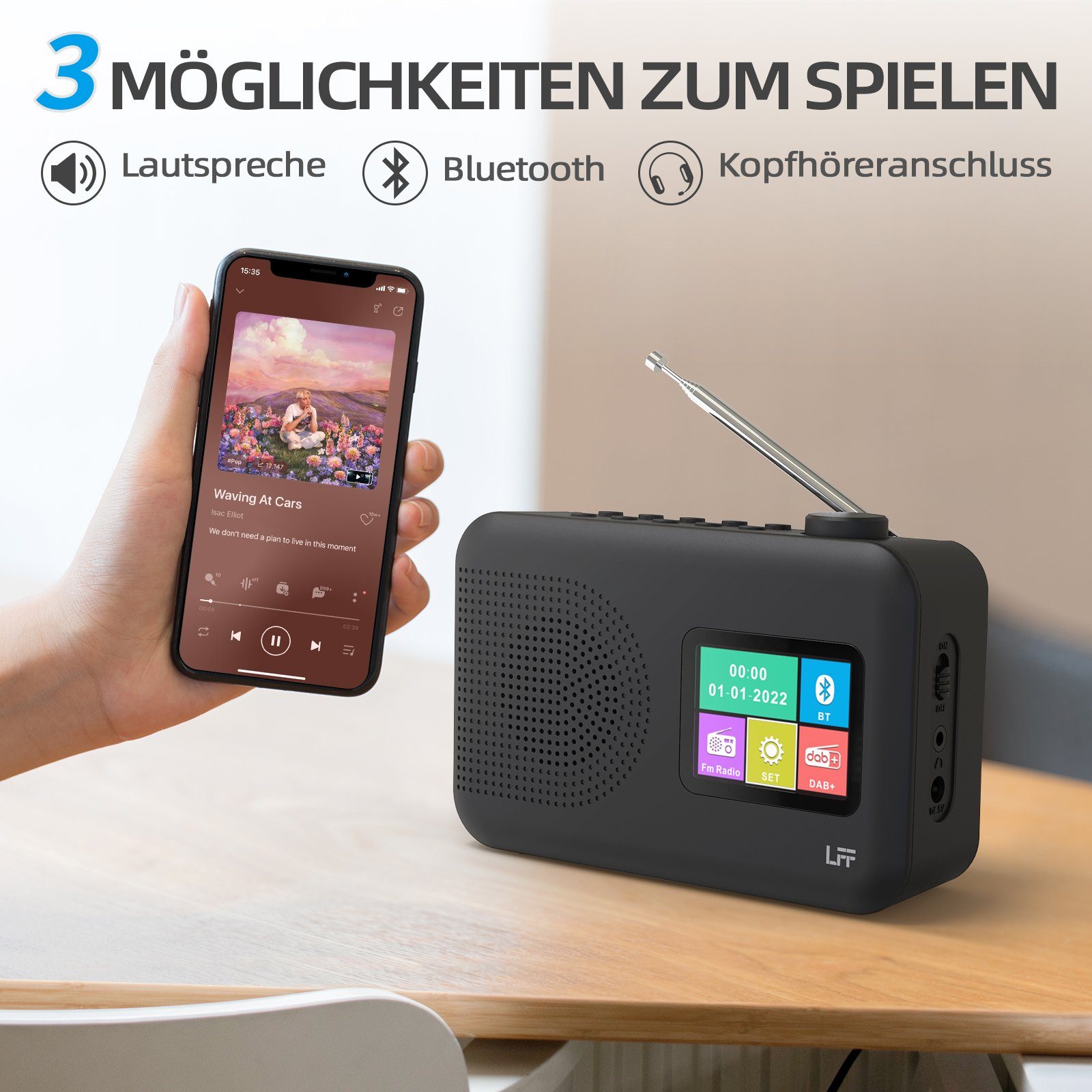 awortek DAB Digitalradio UKW mit RDS Farbdisplay Radio mit Bluetooth Digitalradio (DAB)
