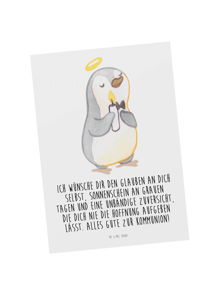 Mr. & Mrs. Panda Postkarte Pinguin Kommunion mit Spruch in Weiß günstig kaufen onesize