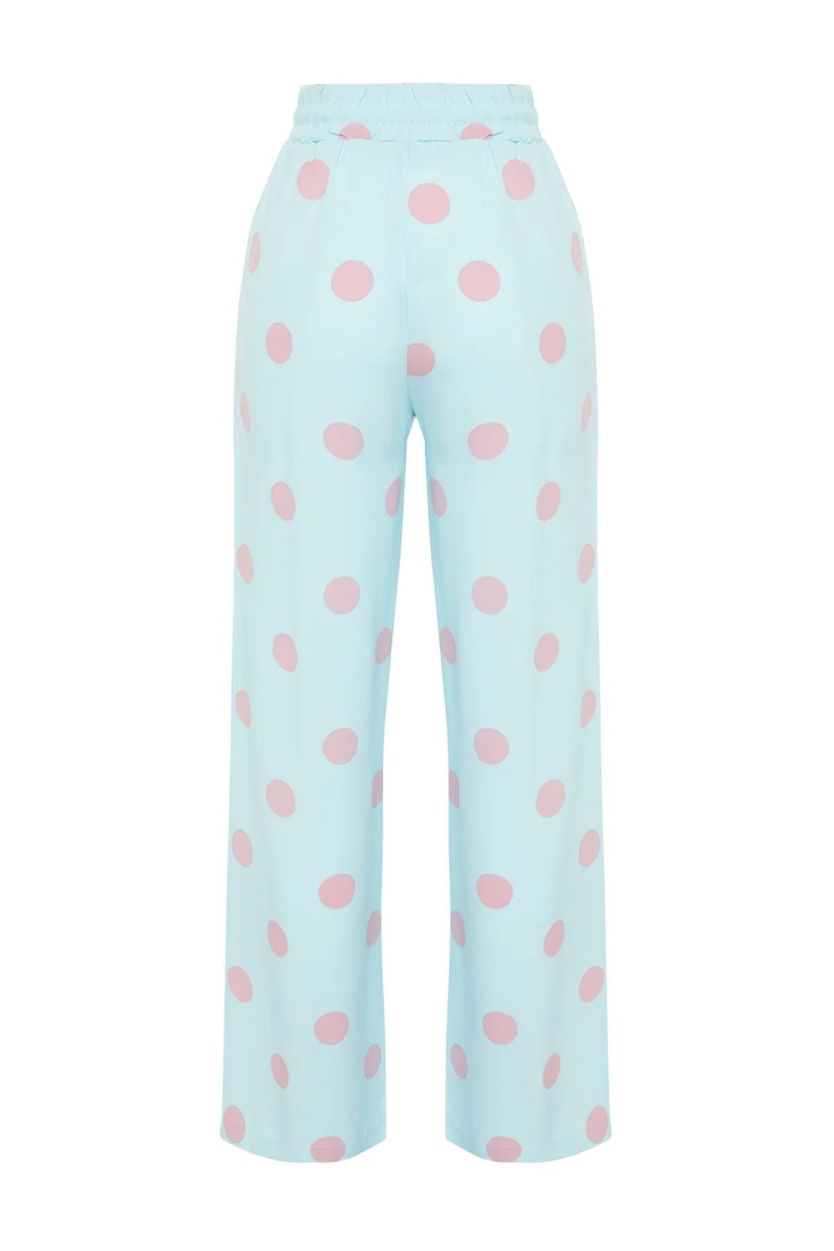 Trendyol Collection  Blau-bunte Polka Dot Schnürung Detaillierte Pyjamahose aus Viskosegewebe THMSS24PJ00032