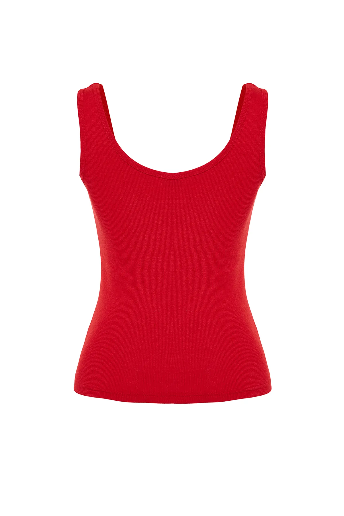 Trendyol Collection  Rotes, tailliertes, geripptes, dehnbares Strick-Unterhemd mit Pool-Ausschnitt TWOSS22AL0042