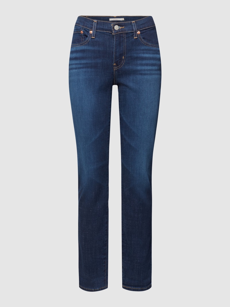 Boyfriend Fit Jeans mit Label-Patch in dunkelblau