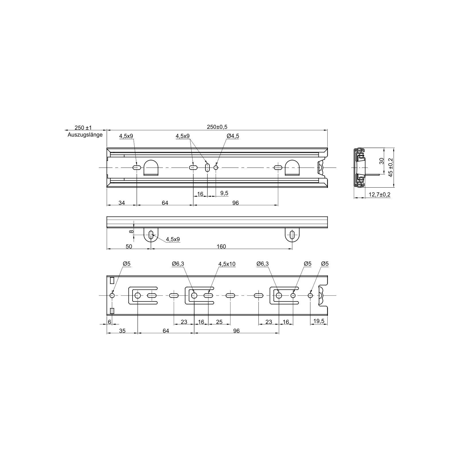 SO-TECH® Auszug Vollauszug kugelgelagert belastbar bis 45 kg Längen 250 - 750 mm, mit Auflagewinkeln Auflagelaschen KV4-45-H45-NF