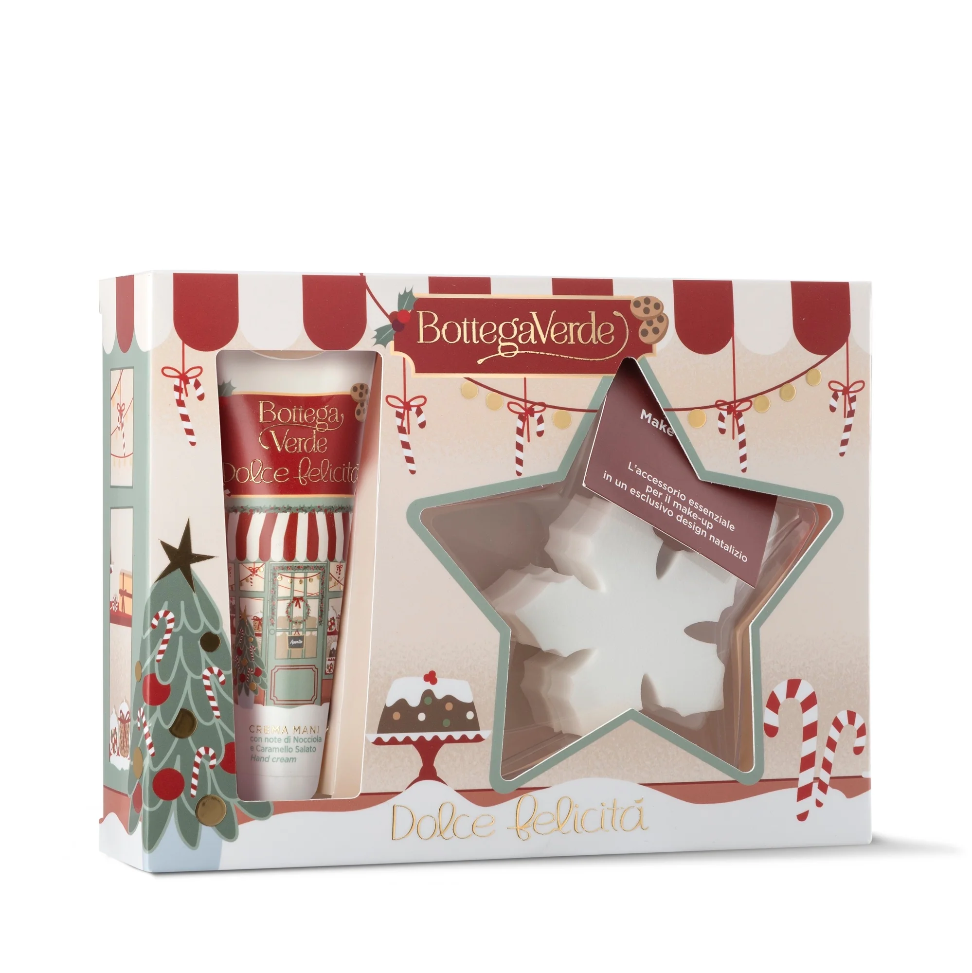Colección de Regalos Navideños Dolce Felicità - Sets para rostro y cuerpo, tratamiento de manos, esponja de maquillaje