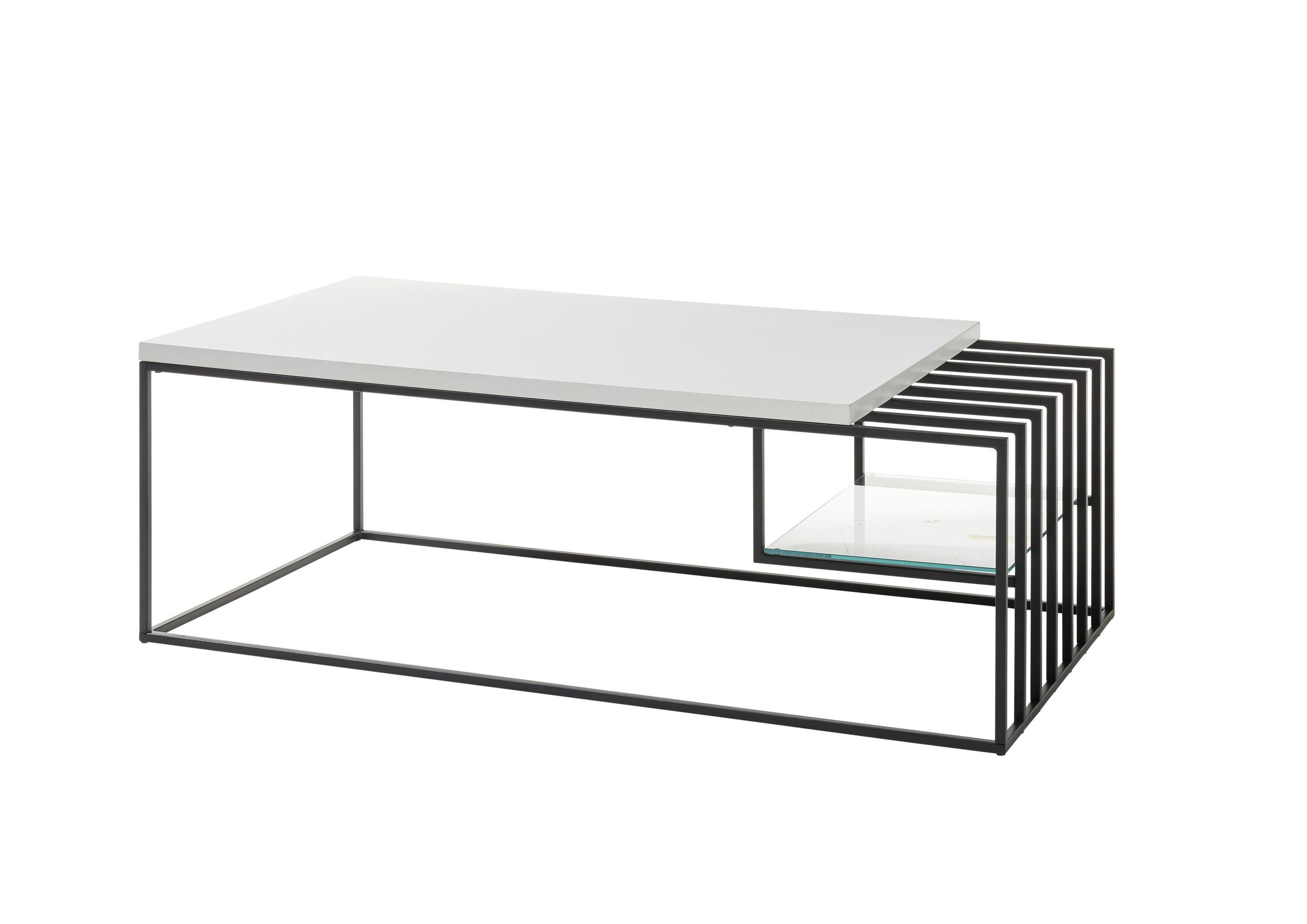 möbelando Couchtisch Jurien Bay, Moderner Couchtisch, Tischplatte aus Spanplatte in Weiß matt lackiert, Gestell aus Metall in Schwarz pulverbeschichtet mit 1 offenen Fach. Breite 120 cm, Höhe 40 cm, Tiefe 60 cm
