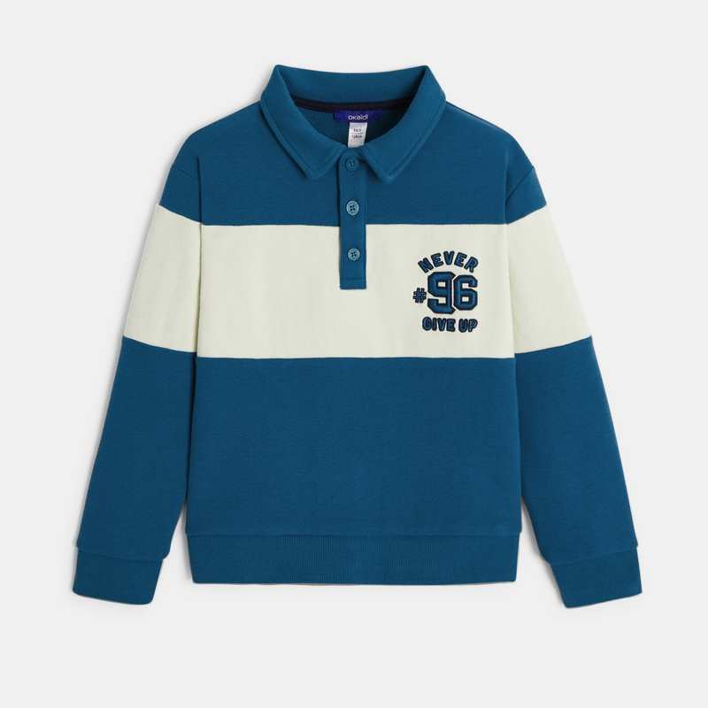 Sweat-shirt col polo bleu garçon
