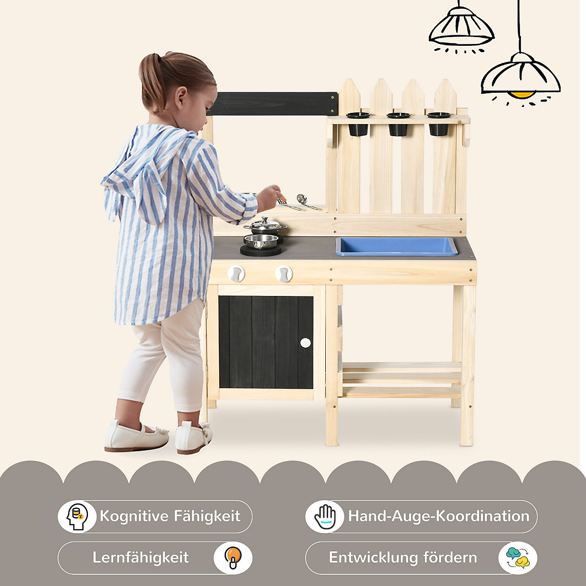 Kinderküche mit Pflanzentöpfe