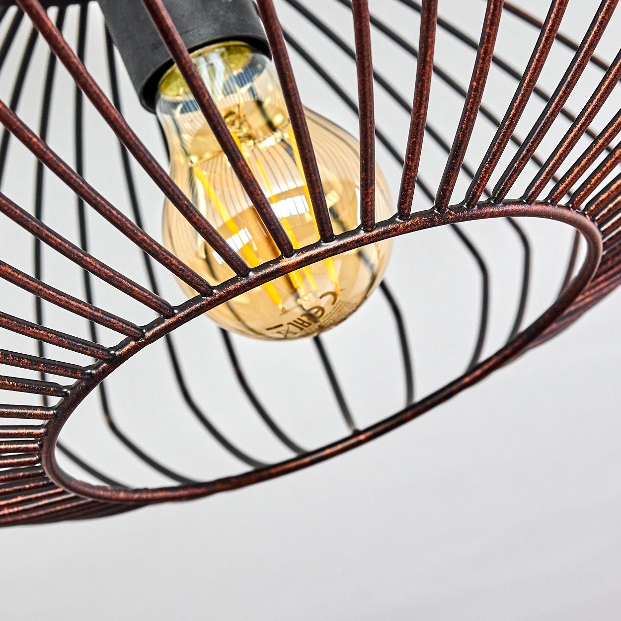 hofstein Deckenleuchte Pieris runde Deckenlampe aus Metall in Schwarz/Kupfer, ohne Leuchtmittel, E27, Retro-Leuchte mit Lichteffekt durch Gitter-Optik