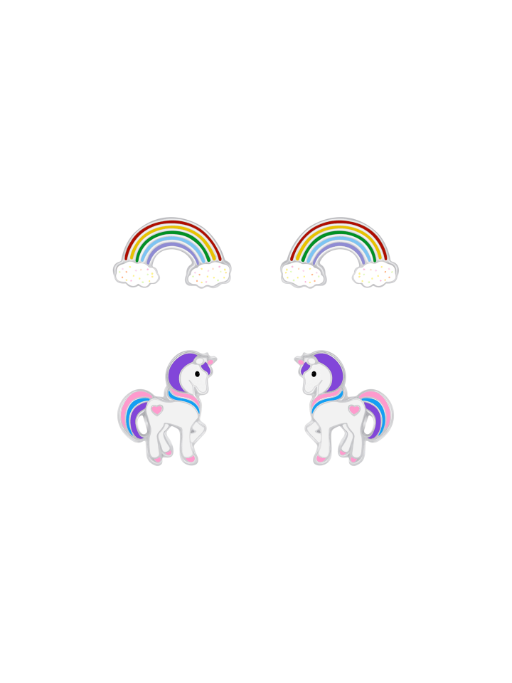 Alexander York Ohrringe, Ohrstecker-Set REGENBOGEN, EINHORN in 925 Sterling Silber, 4-tlg. günstig kaufen onesize