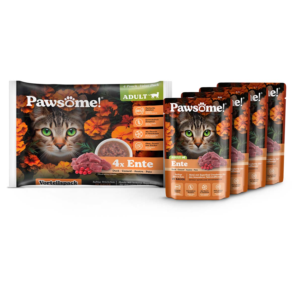 Pawsome Adult Ente Flowpack 4x85g günstig kaufen bei ZooRoyal