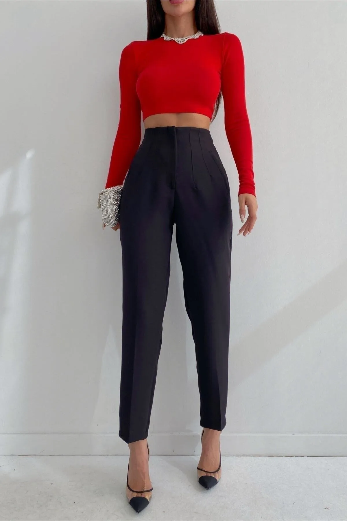 mymoda  Taillenfalten-Pfeilhose mit hoher Taille
