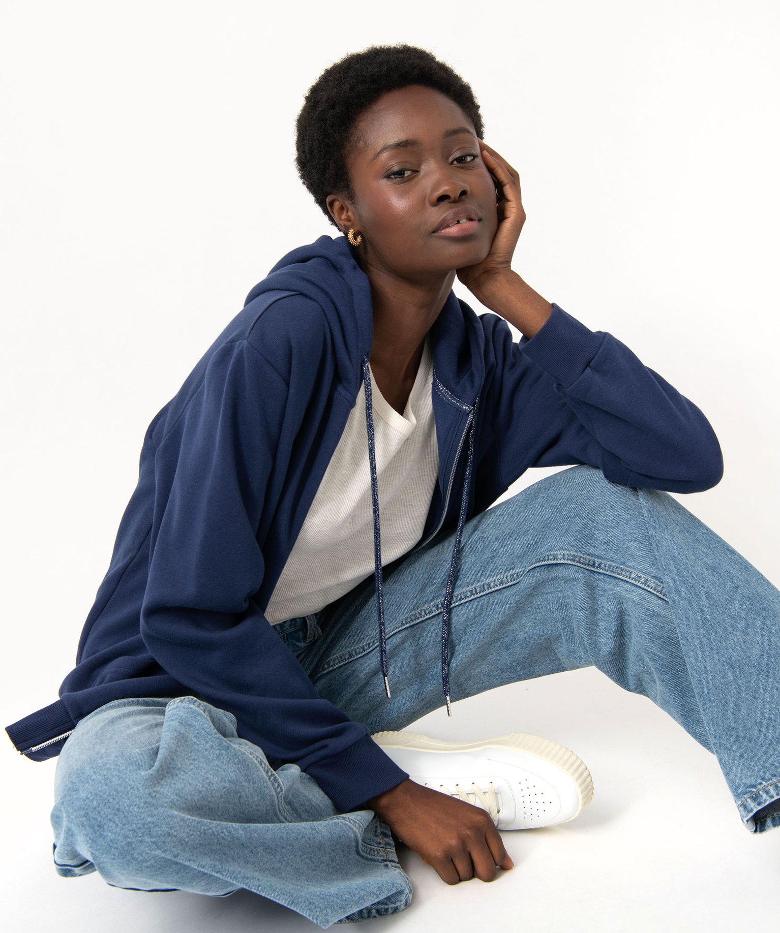 Sweat zippé à capuche avec intérieur molletonné femme bleu | GEMO