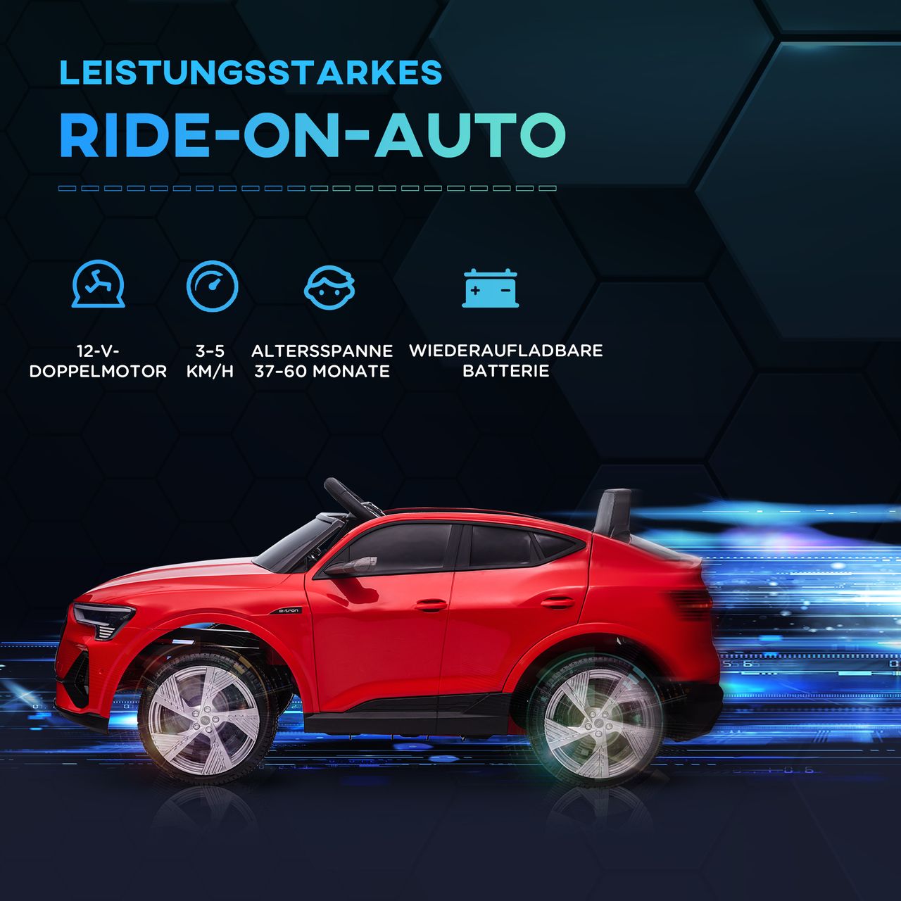 HOMCOM Kinder Elektroauto mit Fernbedienung, Musik, bis 5 km/h, Rot