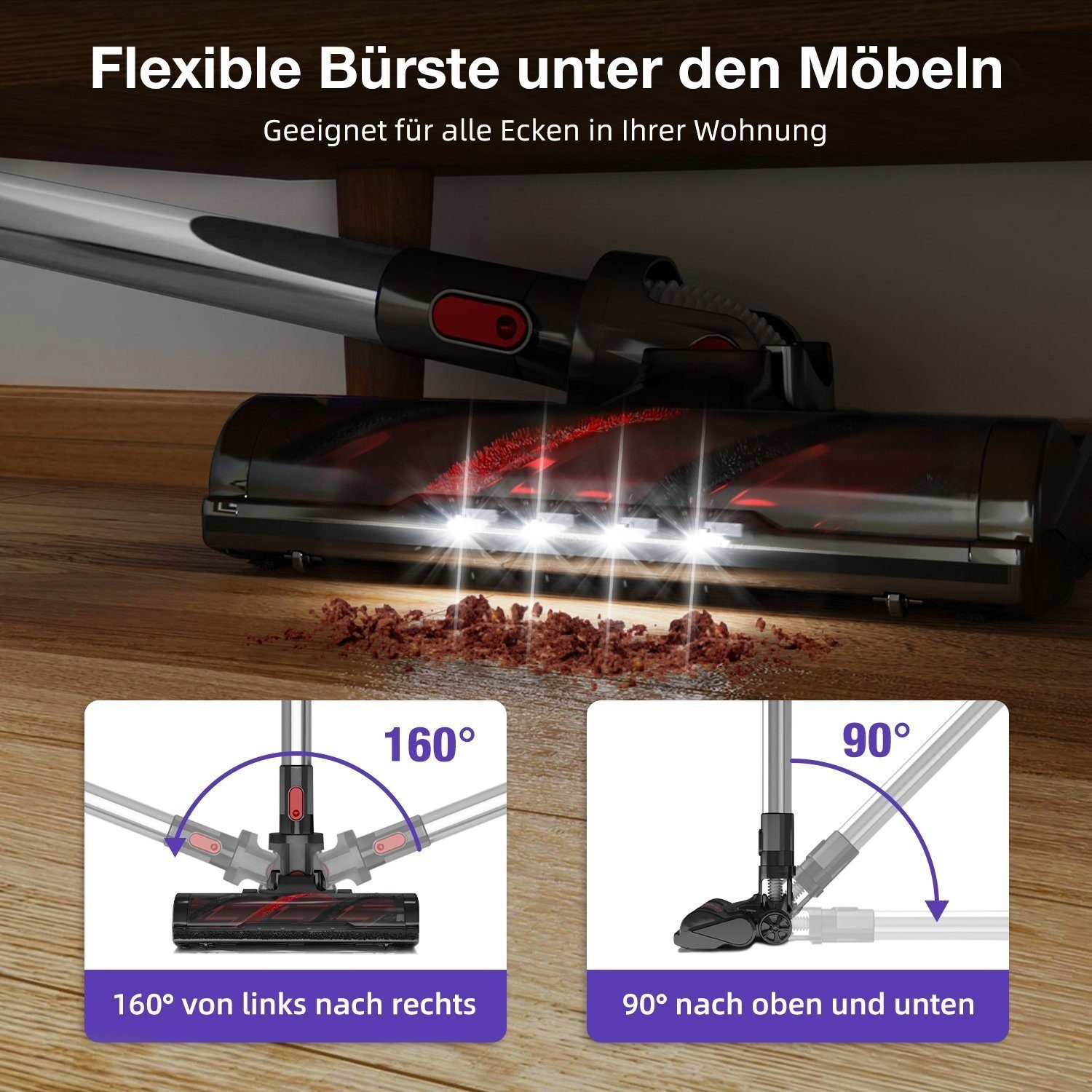 Daynee Akku-Stielstaubsauger Akku Staubsauger, Handstaubsauger Akku, Kabellos, Akkusauger, beutellos, Auto Staubsauger, Handsauger, 27000Pa bis zu 50 Minuten Laufzeit