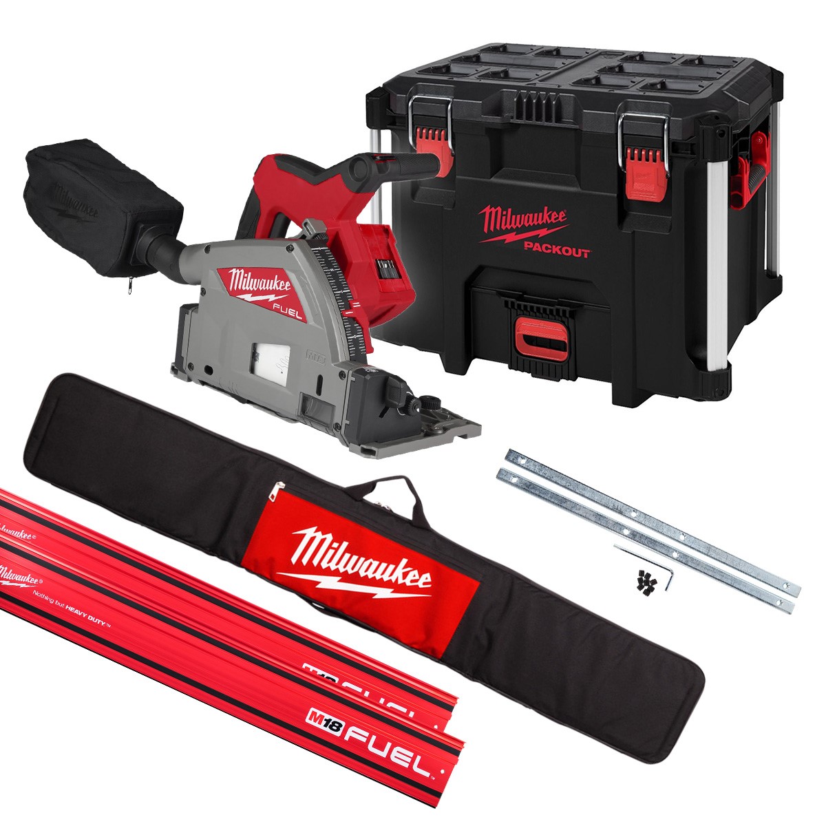 Milwaukee M18FPS55-0PSET M18 FPS55-0P Akku-Kettensäge 18V (ohne Akkus und Ladegerät) + 2 x Kabel 1400 mm + Klemmen + Tasche im PACKOUT™ Werkzeugkoffer