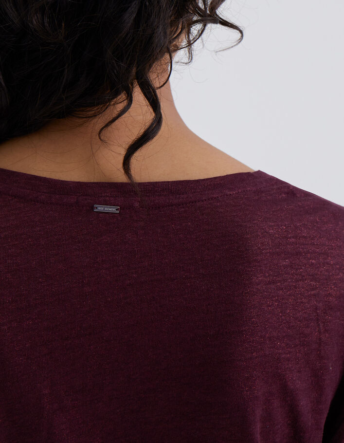 Tee-shirt grenat en maille de lin foil Femme
