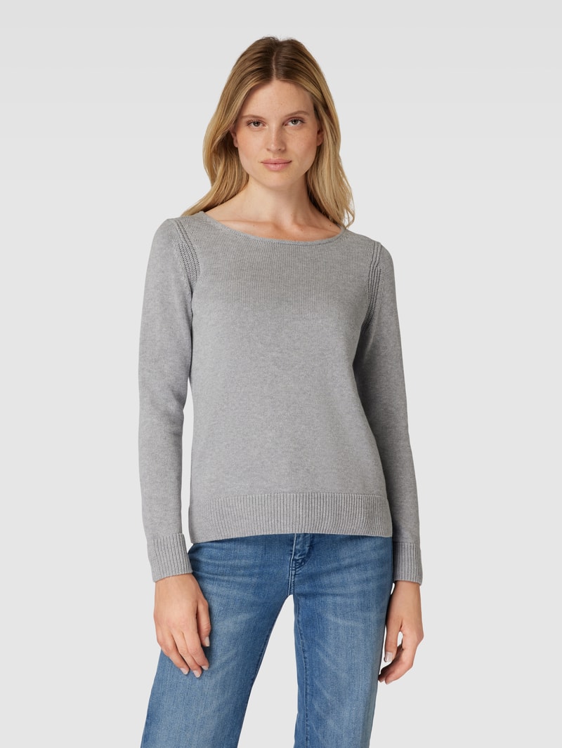 Strickpullover mit U-Boot-Ausschnitt in mittelgrau meliert