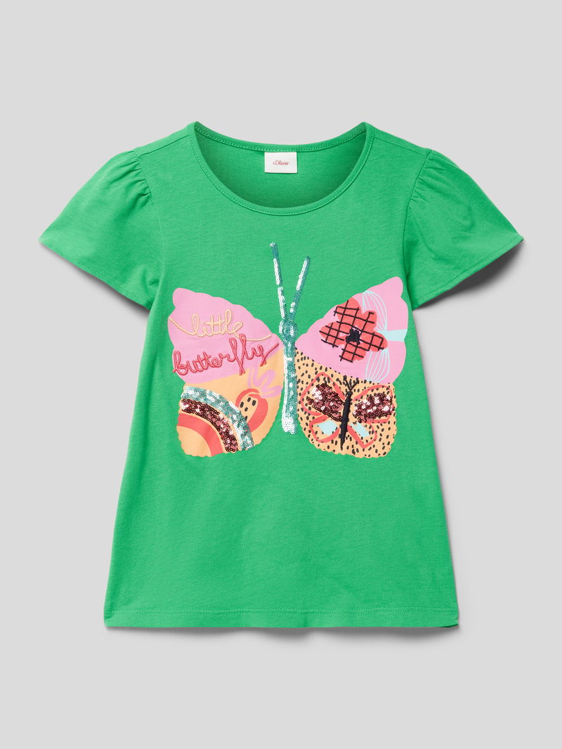 T-Shirt mit Paillettenbesatz in grün