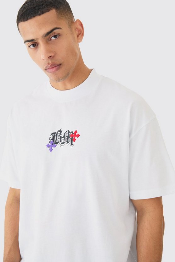 Oversize T-Shirt mit Bm-Stickerei