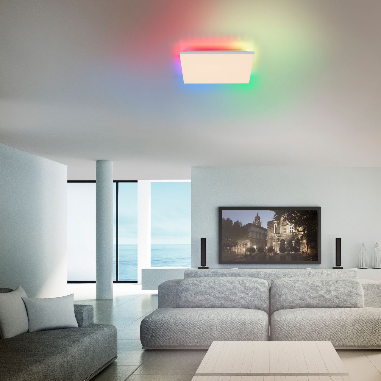 JUST LIGHT CONRAD, LED Deckenleuchte, dimmbar, CCT, RGB, IR-Fernbedienung, weiss