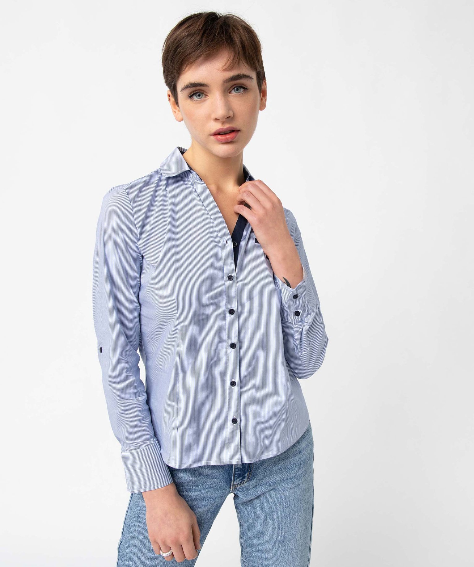 Chemise femme rayée coupe ajustée en coton stretch raye | GEMO