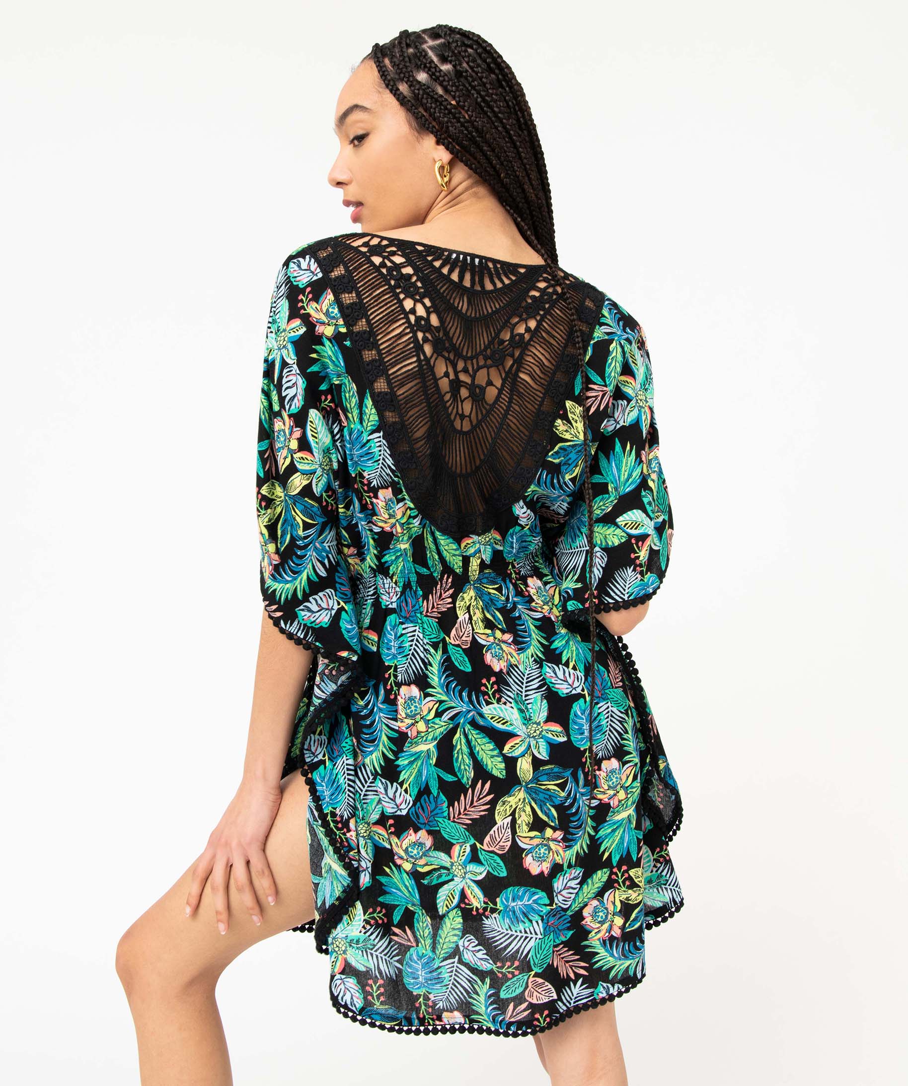 Robe de plage femme avec dos en dentelle imprime | GEMO