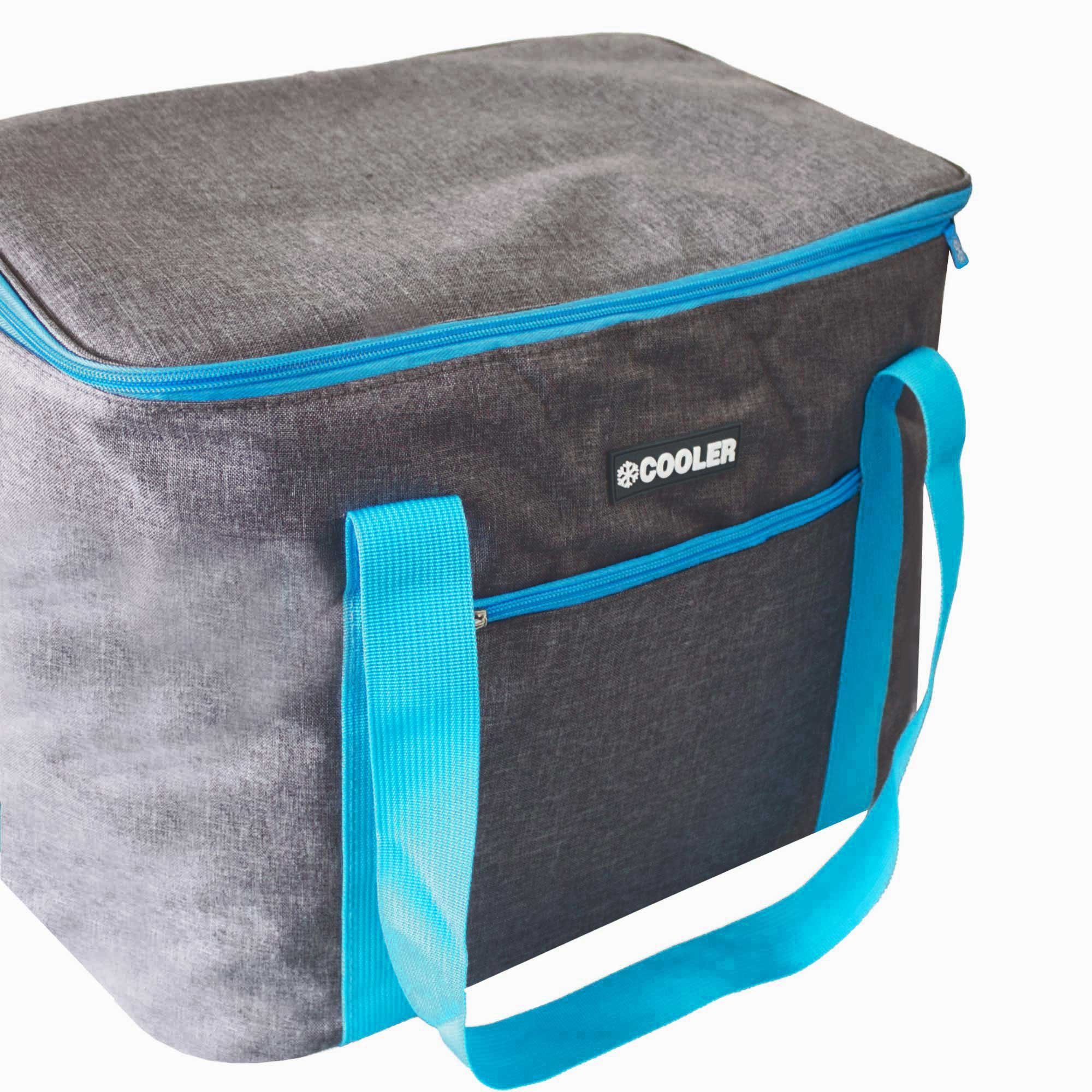 ToCi Kühltasche 36 Liter große Kühltasche Kühlbox Dunkelgrau mit 6er-Set Kühlakkus