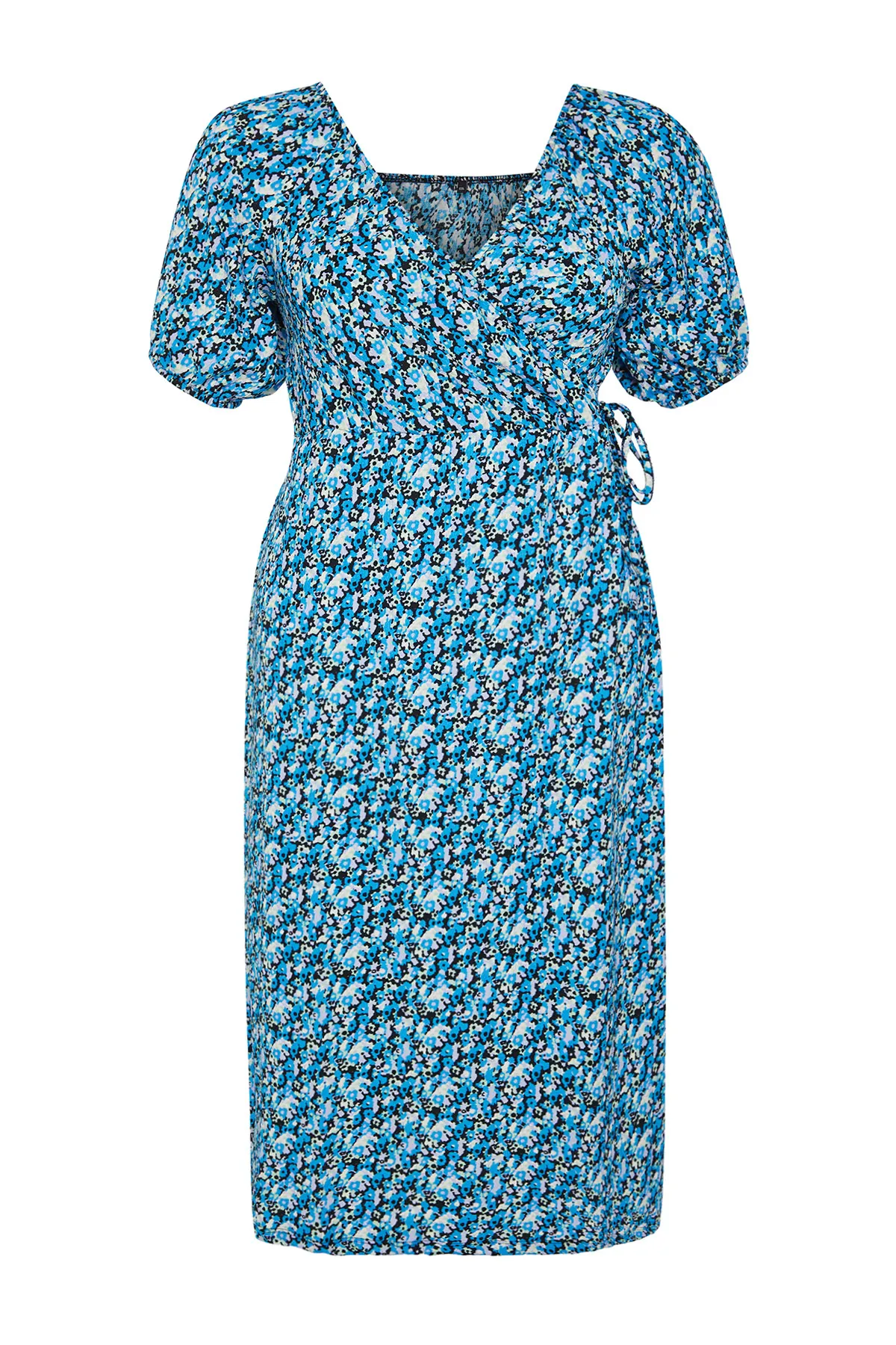 Trendyol Curve  Mehrfarbiges, zweireihiges Midi-Strickkleid mit Blumenmuster TBBSS24AH00148