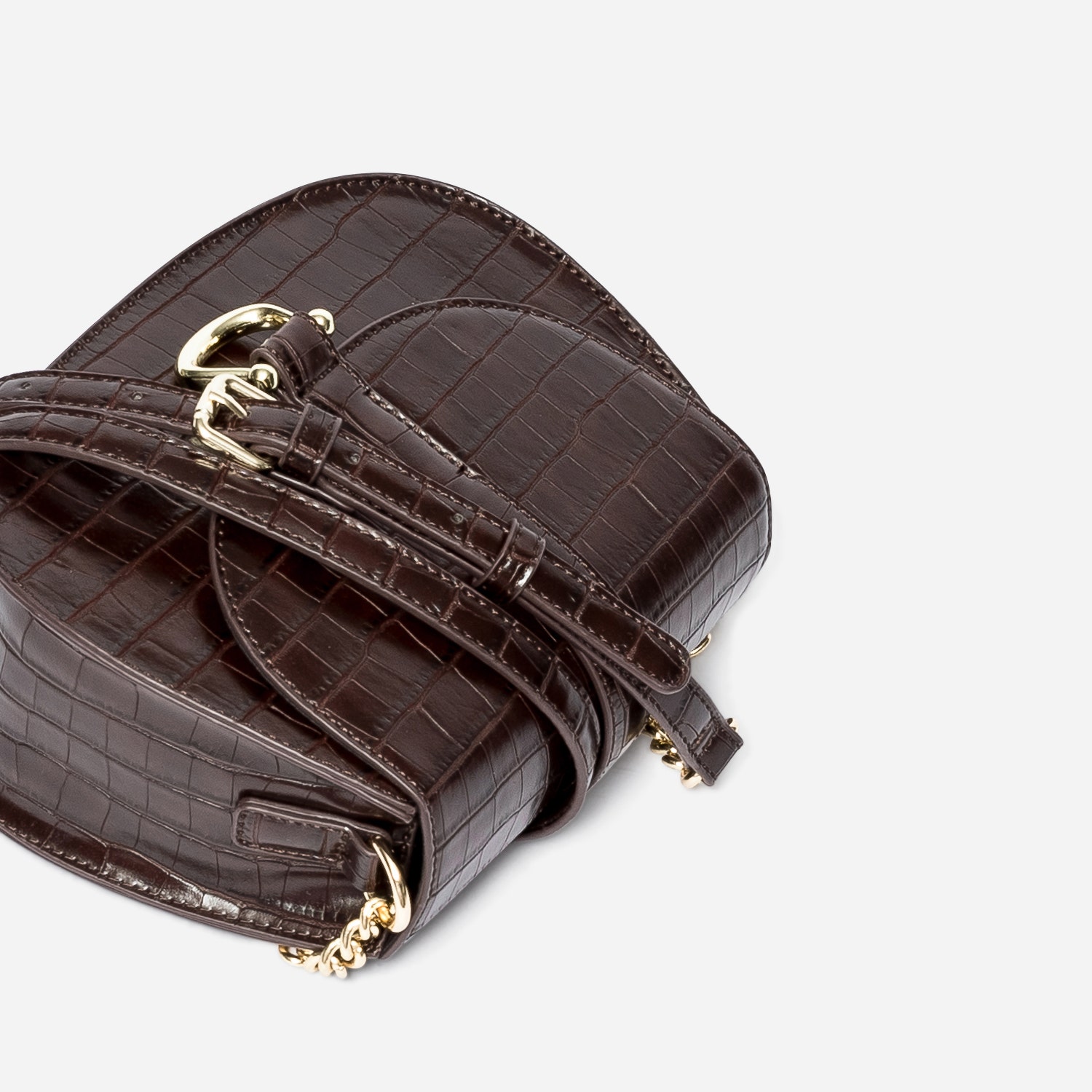 Sac bandoulière marron embossé croco